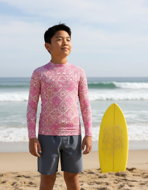 Millennial Pink Zellige Youth Rash Guard Youth Rash Guard — Dripper