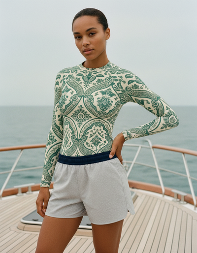 Women's Transformative Teal Sari rash guard