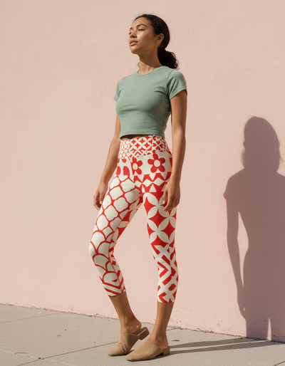 Fiery Red Vivid Capri Yoga Leggings capri yoga leggings