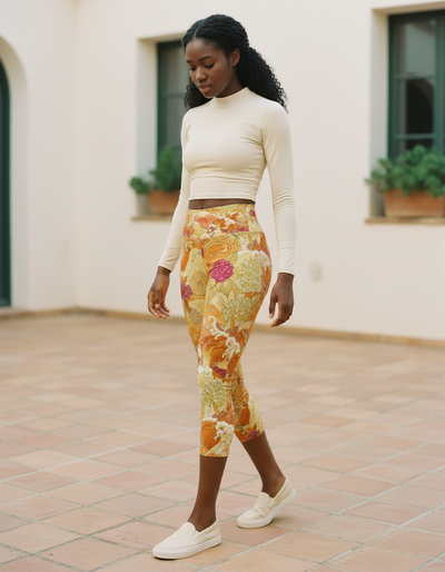 Citrus Orange Sakura Capri Yoga Leggings capri yoga leggings