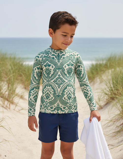 Transformative Teal Sari Kids Rash Guard Kids Rash Guard — Dripper