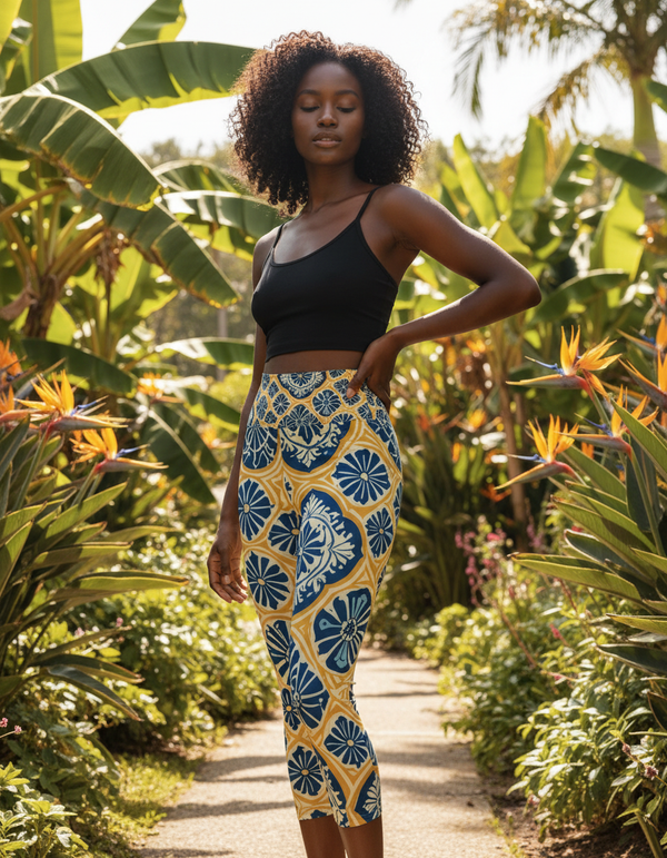Women's Lisbon-Blue Azulejo Yoga Capri Leggings