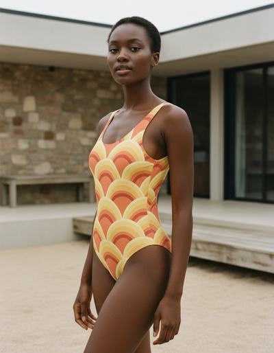 Citrus Orange Riku one-piece swimsuit
