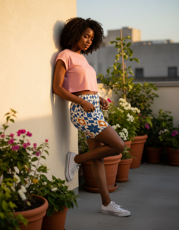 Women's Geometric Azulejo Short Shorts