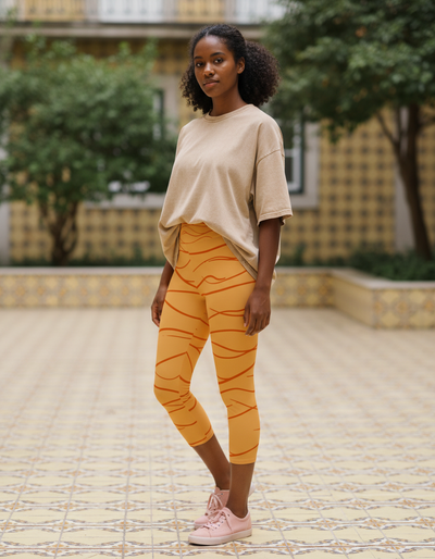 Citrus Orange Aqua Capri Yoga Leggings capri yoga leggings