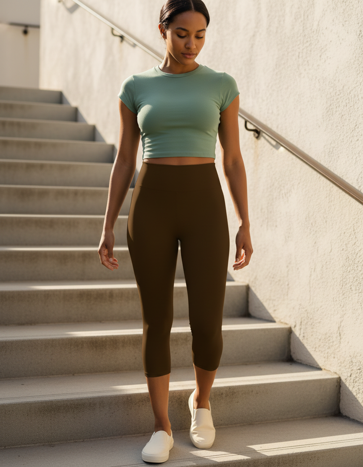 Chocolate Leggings Capri Yoga Leggings — Dripper