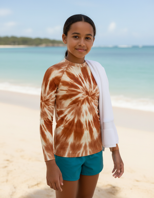 Burnt Sienna Nebula Youth Rash Guard bikini — Dripper