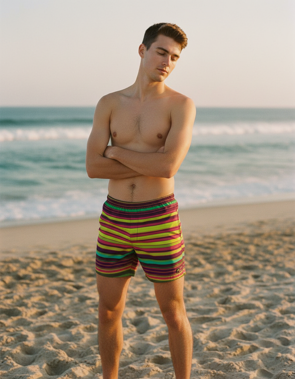 Men's Striped Swim Trunks