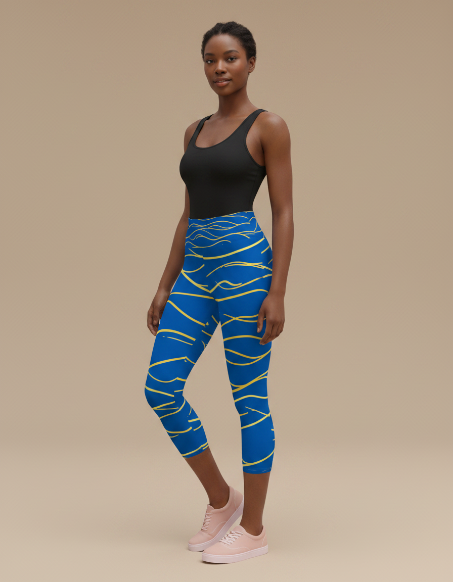 Lemon Yellow Aqua capri yoga leggings