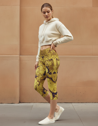 Yellow Kaleidoscope Capri Leggings capri leggings