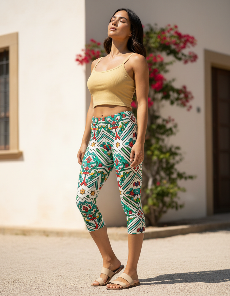 Women's Iznik Tile Capri Leggings