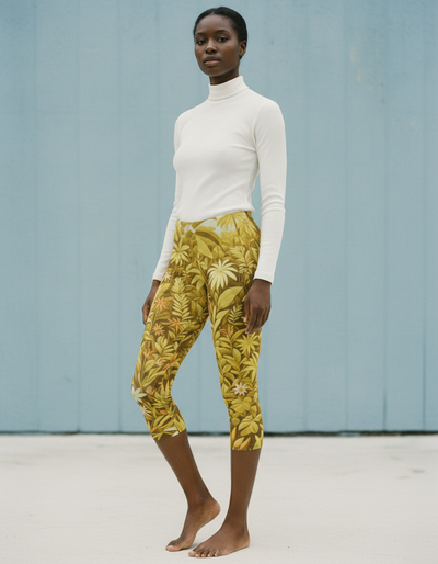 Lemon Yellow Canopy Capri Leggings capri leggings