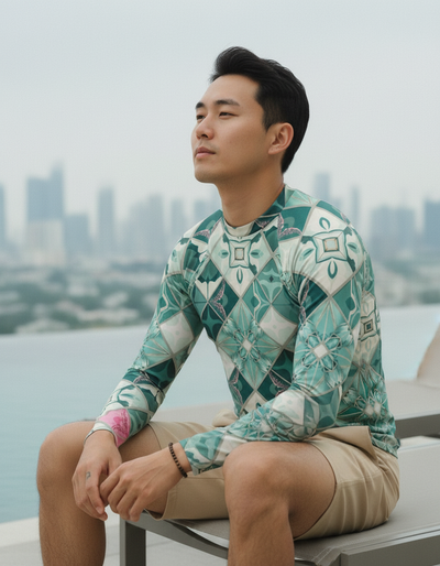 Men's Transformative Teal Poppy rash guard