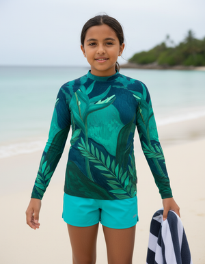 Turquoise Tropique Youth Rash Guard Youth Rash Guard — Dripper