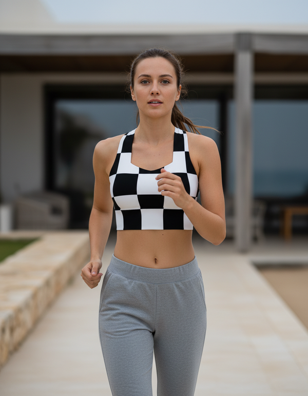 Checkerboard longline sports bras