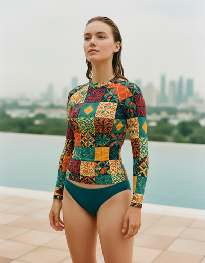 Women's Transformative Teal Pulse rash guard