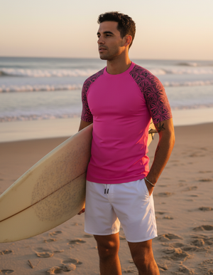 Men's Hot Pink Chord men's short-sleeve rashguards