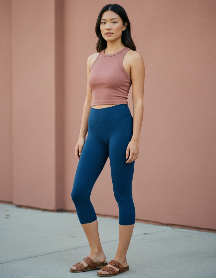 Prussian Blue Leggings Capri Yoga Leggings — Dripper