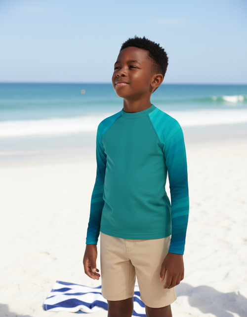 Transformative Teal Ripple Kids Rash Guard Kids Rash Guard — Dripper