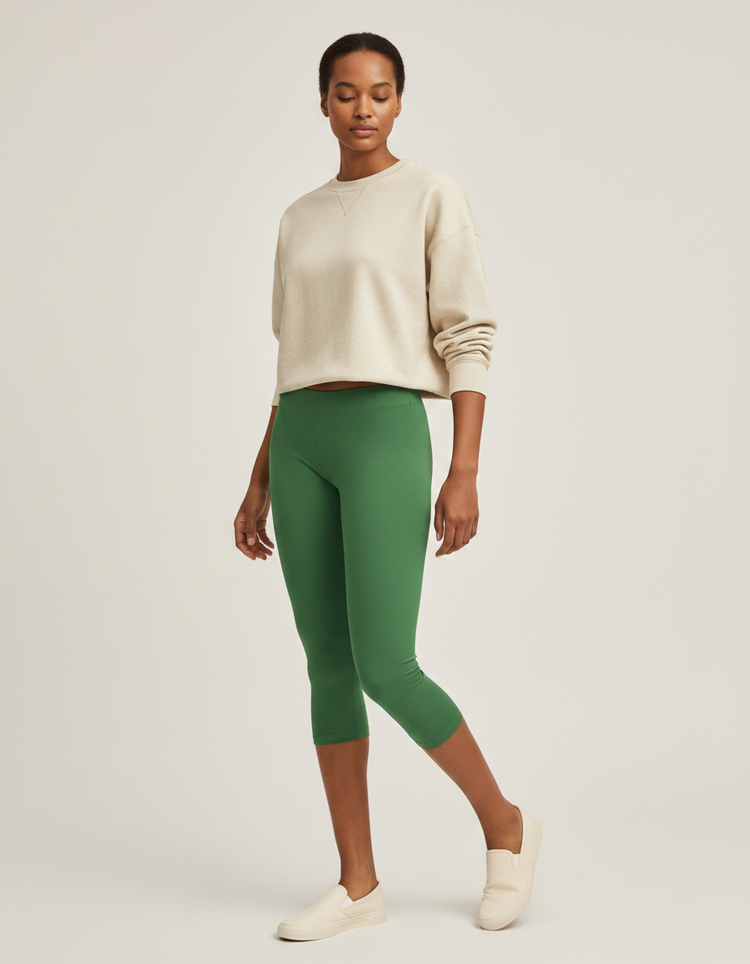 Palm Green Leggings Capri Leggings — Dripper