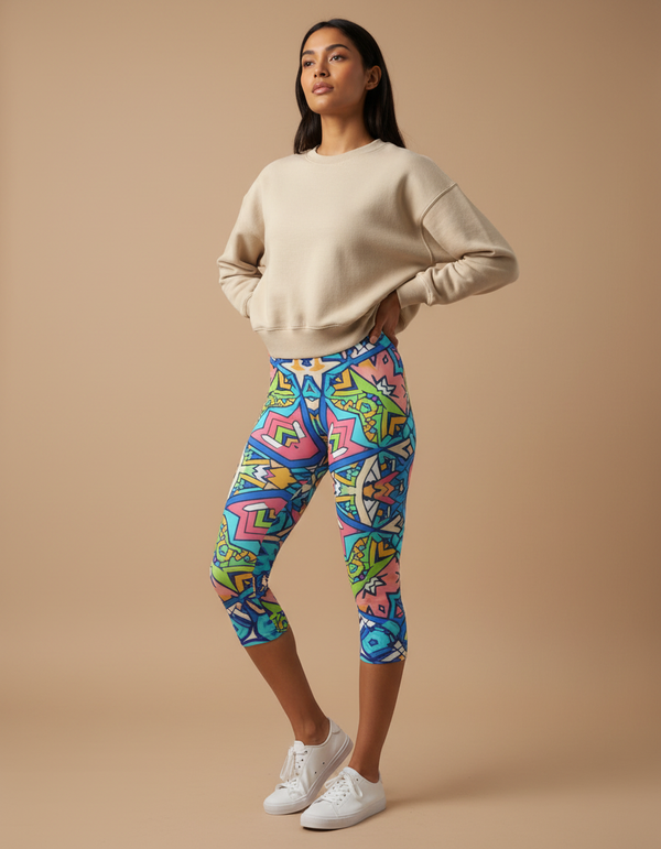 Women's Geometric Azulejo Capri Leggings