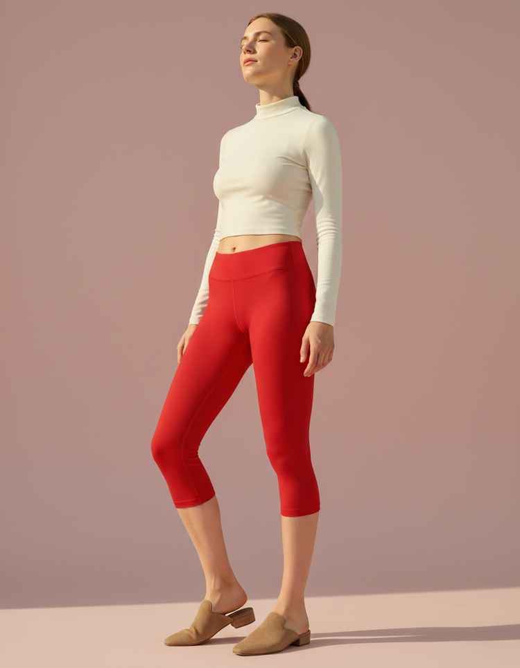 Fiery Red Capri Leggings Capri Leggings — Dripper